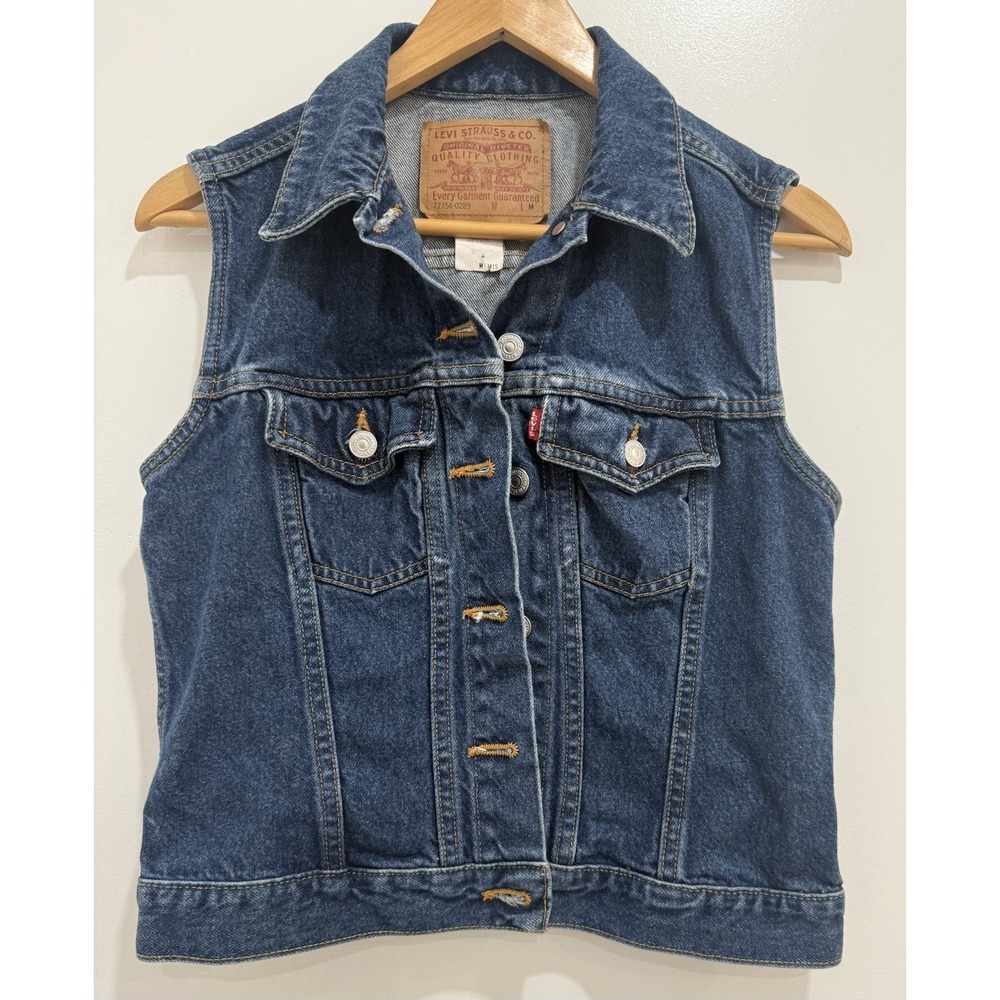 Vintage 90s Y2K Levi's Sleeveless 100% Cotton Denim Trucker Vest Size M